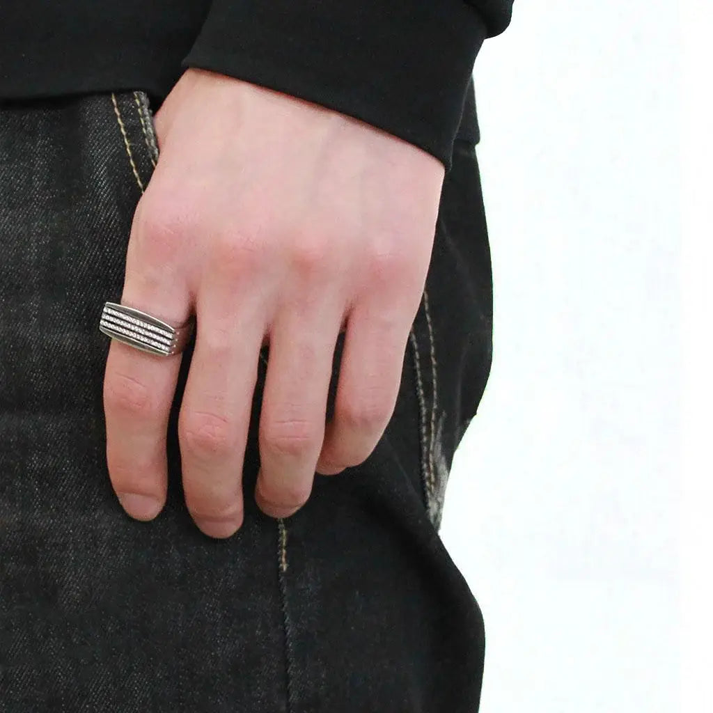 Alamode High polished (no plating) Stainless Steel Ring with AAA Grade CZ in Clear - Alamode - Flyclothing LLC