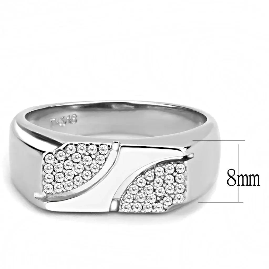 Alamode High polished (no plating) Stainless Steel Ring with AAA Grade CZ in Clear - Alamode - Flyclothing LLC