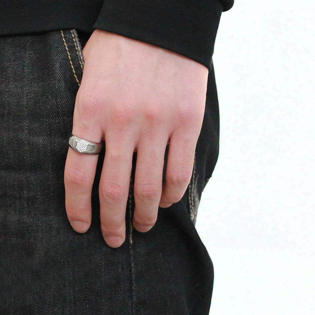 Alamode High polished (no plating) Stainless Steel Ring with AAA Grade CZ in Clear - Alamode - Flyclothing LLC