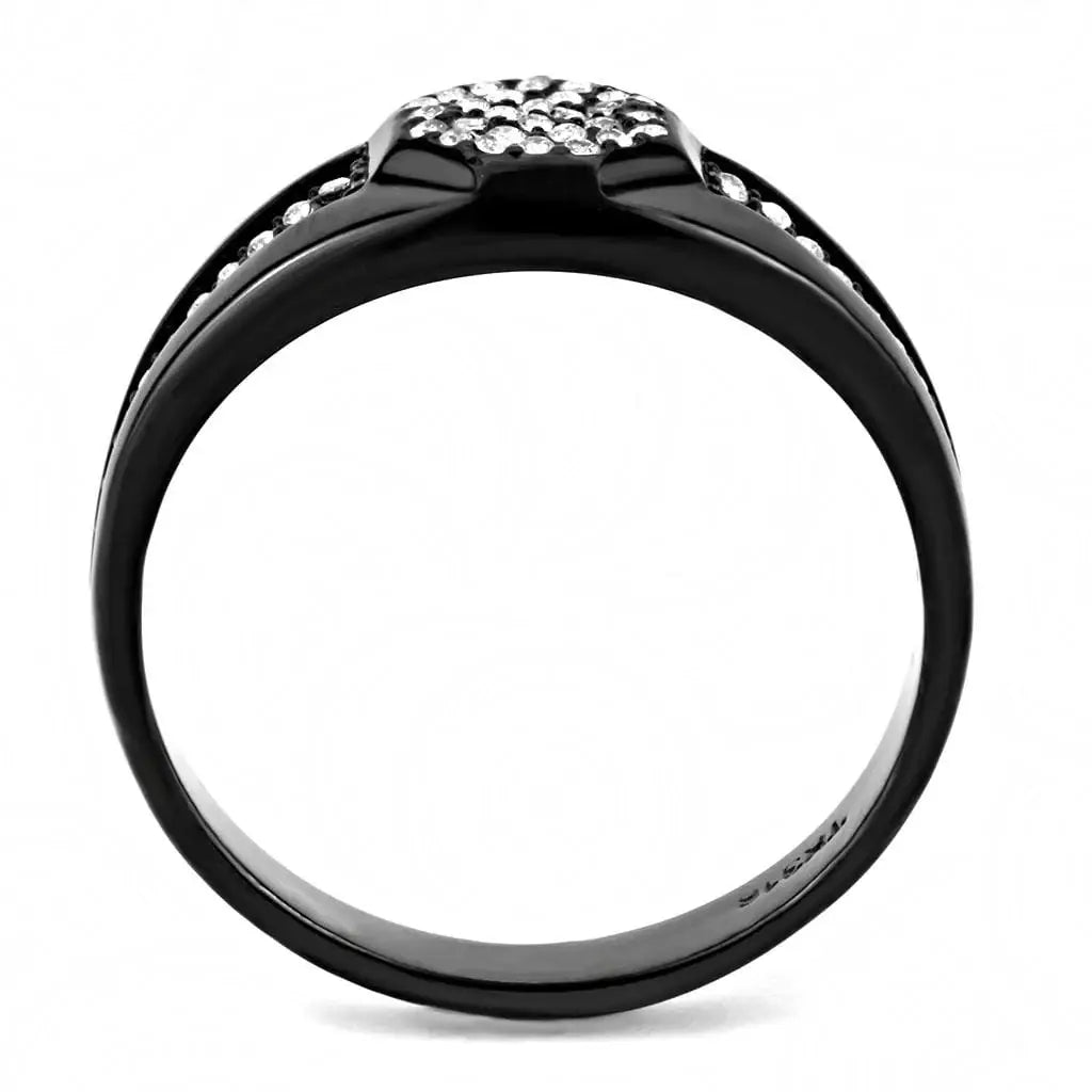 Alamode IP Black(Ion Plating) Stainless Steel Ring with AAA Grade CZ in Clear - Alamode - Flyclothing LLC
