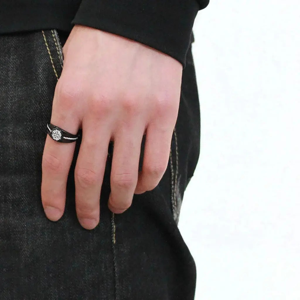 Alamode IP Black(Ion Plating) Stainless Steel Ring with AAA Grade CZ in Clear - Alamode - Flyclothing LLC