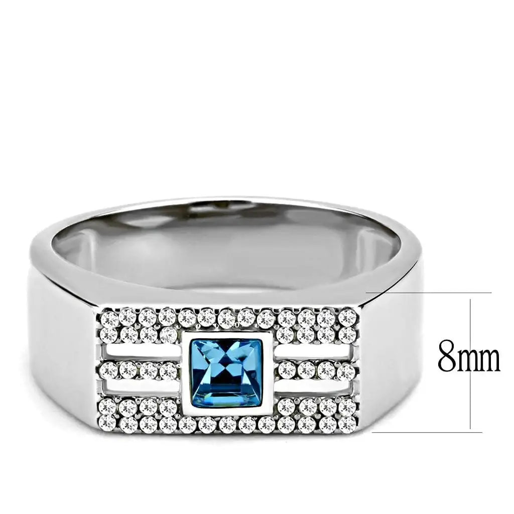 Alamode High polished (no plating) Stainless Steel Ring with Top Grade Crystal in Sea Blue - Alamode - Flyclothing LLC