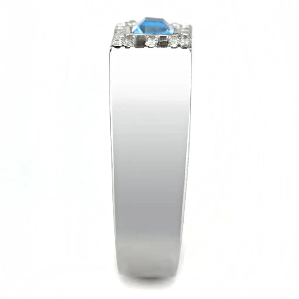 Alamode High polished (no plating) Stainless Steel Ring with Top Grade Crystal in Sea Blue - Alamode - Flyclothing LLC