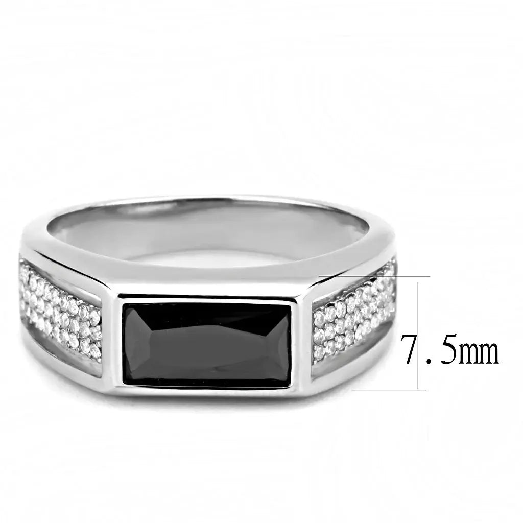 Alamode High polished (no plating) Stainless Steel Ring with AAA Grade CZ in Black Diamond - Alamode - Flyclothing LLC