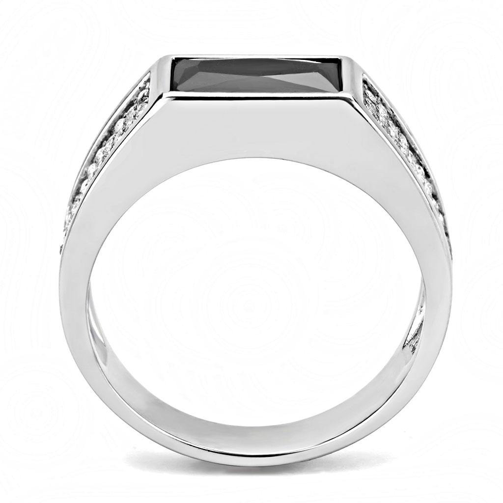 Alamode High polished (no plating) Stainless Steel Ring with AAA Grade CZ in Black Diamond - Alamode