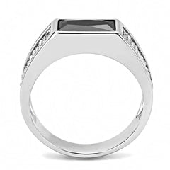 Alamode High polished (no plating) Stainless Steel Ring with AAA Grade CZ in Black Diamond - Alamode