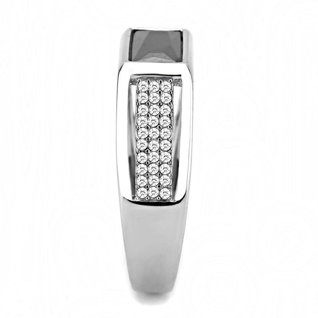Alamode High polished (no plating) Stainless Steel Ring with AAA Grade CZ in Black Diamond - Alamode