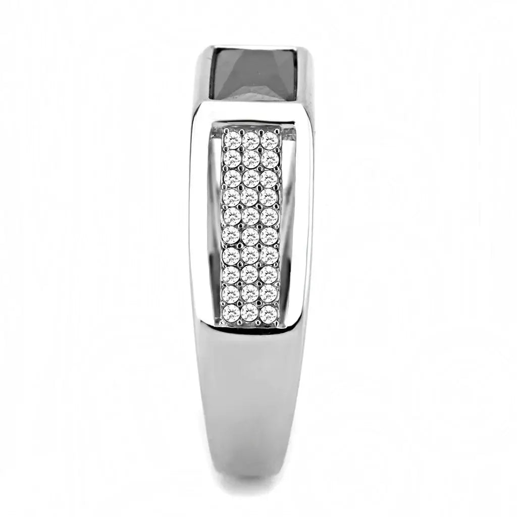 Alamode High polished (no plating) Stainless Steel Ring with AAA Grade CZ in Black Diamond - Alamode - Flyclothing LLC