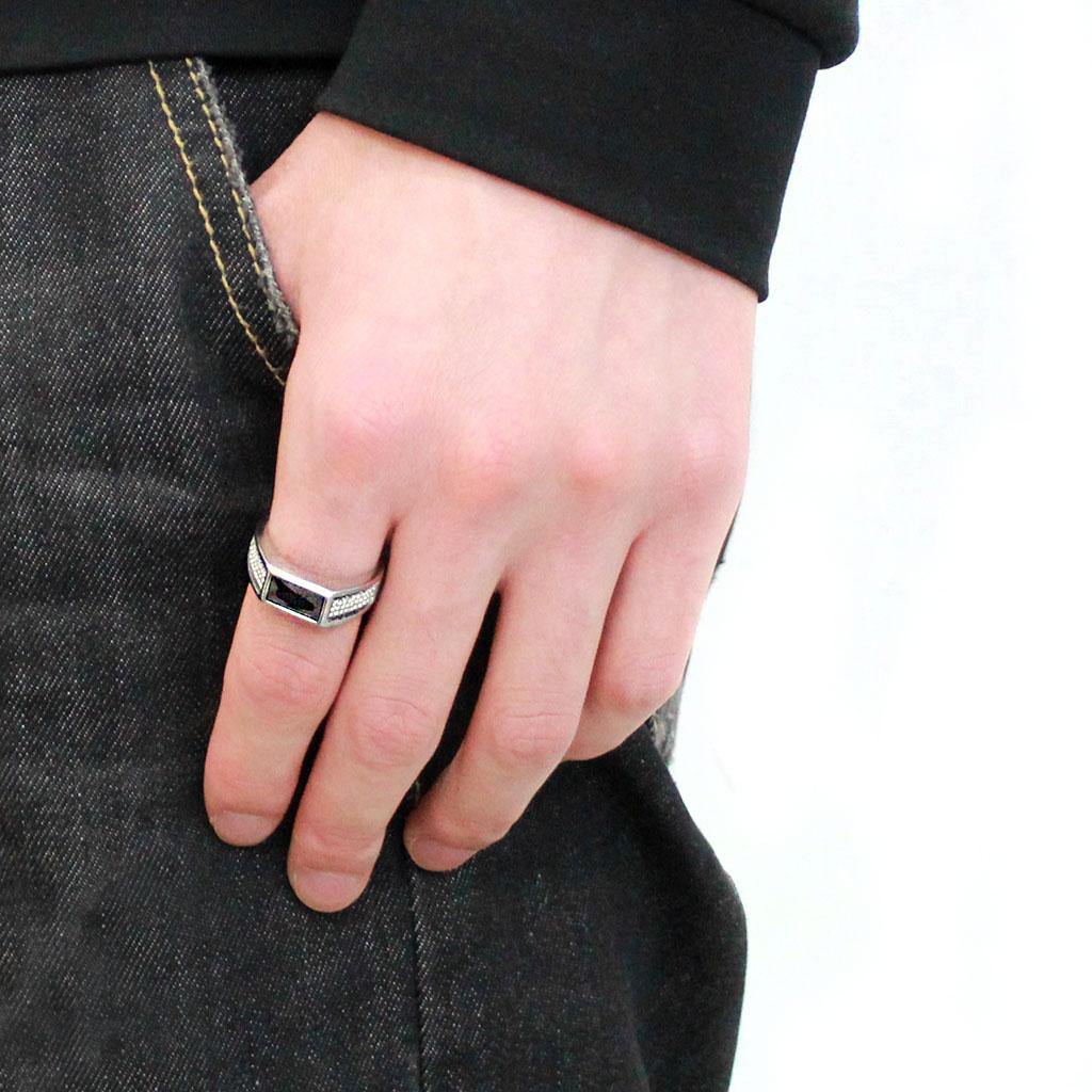 Alamode High polished (no plating) Stainless Steel Ring with AAA Grade CZ in Black Diamond - Alamode
