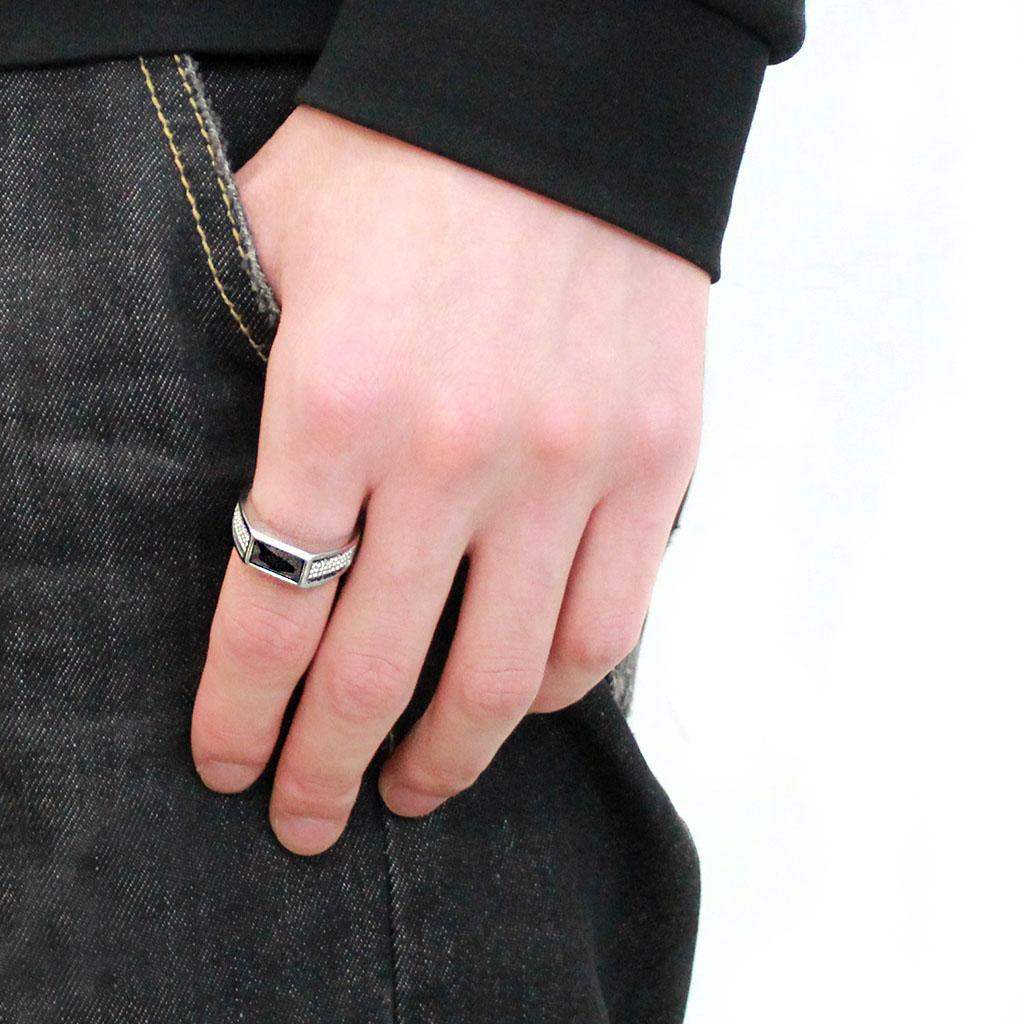 Alamode High polished (no plating) Stainless Steel Ring with AAA Grade CZ in Black Diamond - Alamode - Flyclothing LLC