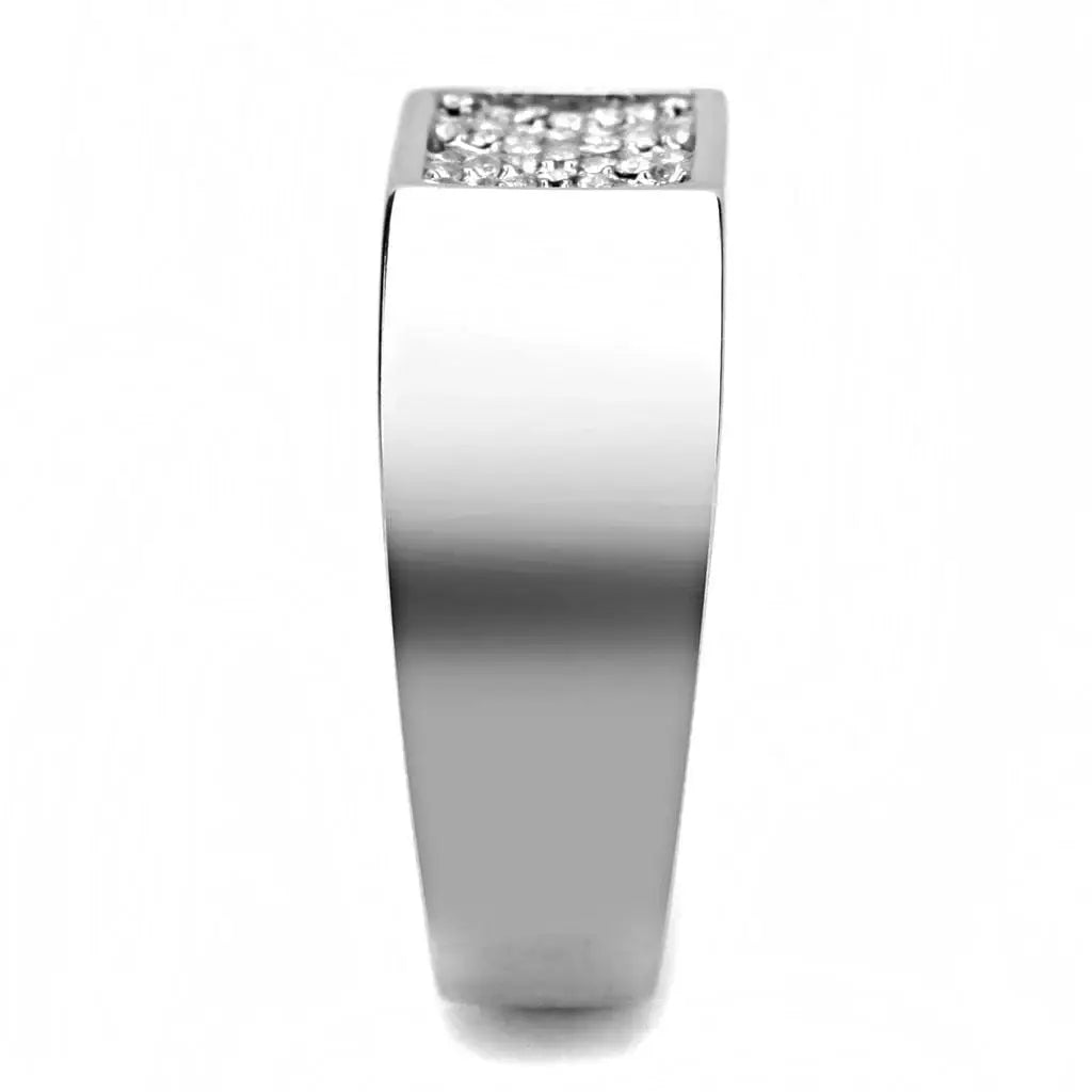 Alamode High polished (no plating) Stainless Steel Ring with AAA Grade CZ in Clear - Alamode - Flyclothing LLC
