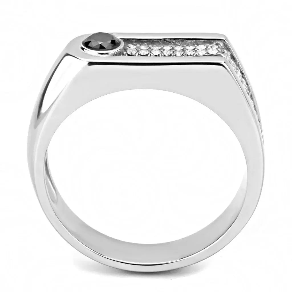 Alamode High polished (no plating) Stainless Steel Ring with AAA Grade CZ in Black Diamond - Alamode - Flyclothing LLC