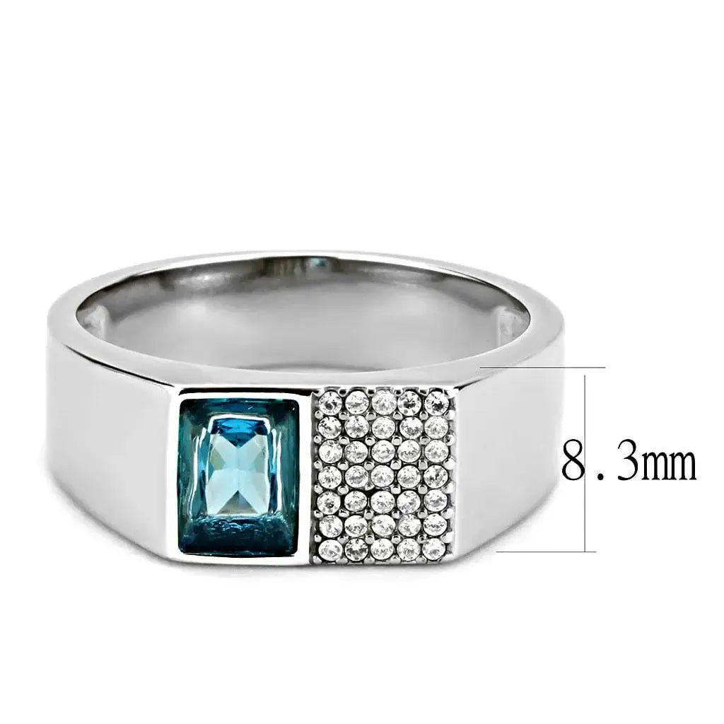 Alamode High polished (no plating) Stainless Steel Ring with Synthetic in Sea Blue - Alamode - Flyclothing LLC