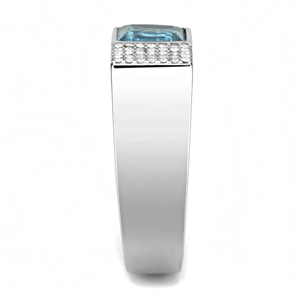 Alamode High polished (no plating) Stainless Steel Ring with Synthetic in Sea Blue - Alamode - Flyclothing LLC