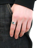 Alamode High polished (no plating) Stainless Steel Ring with Synthetic in Sea Blue - Alamode - Flyclothing LLC
