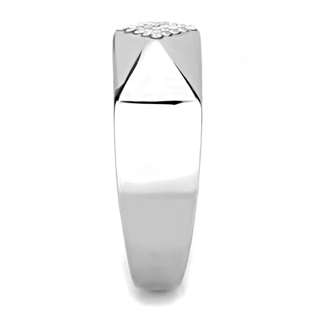 Alamode High polished (no plating) Stainless Steel Ring with AAA Grade CZ in Clear - Alamode - Flyclothing LLC