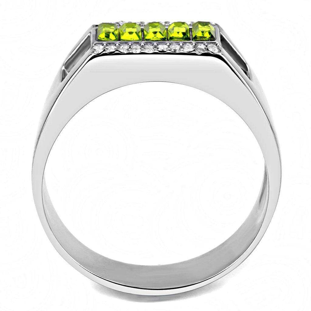 Alamode High polished (no plating) Stainless Steel Ring with Top Grade Crystal in Olivine color - Alamode - Flyclothing LLC