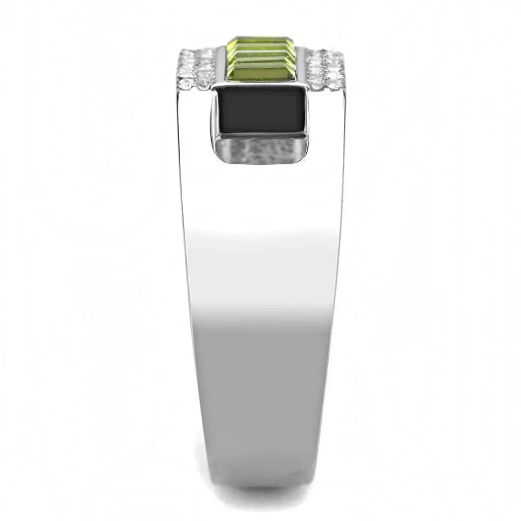 Alamode High polished (no plating) Stainless Steel Ring with Top Grade Crystal in Olivine color - Alamode - Flyclothing LLC