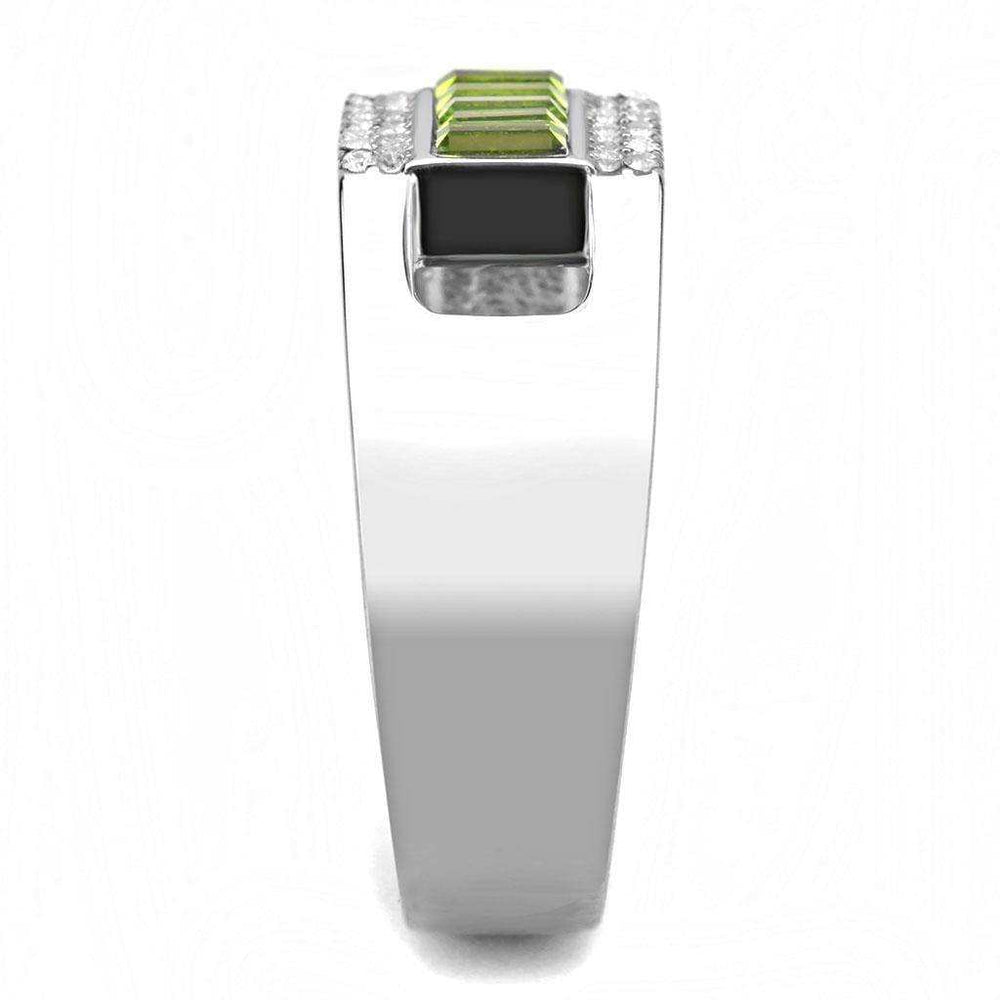 Alamode High polished (no plating) Stainless Steel Ring with Top Grade Crystal in Olivine color - Alamode - Flyclothing LLC