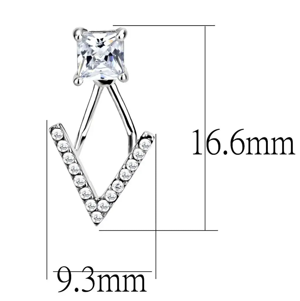 Alamode High polished (no plating) Stainless Steel Earrings with AAA Grade CZ in Clear - Alamode - Flyclothing LLC