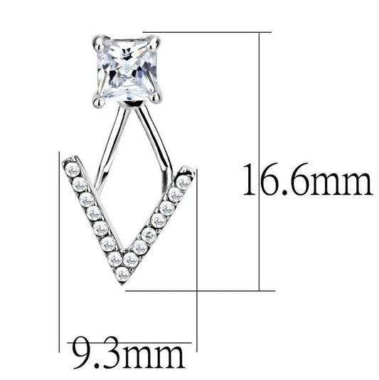 Alamode High polished (no plating) Stainless Steel Earrings with AAA Grade CZ in Clear - Alamode - Flyclothing LLC