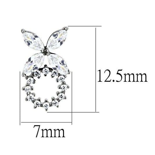 Alamode High polished (no plating) Stainless Steel Earrings with AAA Grade CZ in Clear - Alamode - Flyclothing LLC