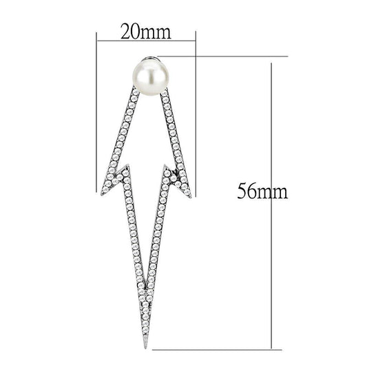 Alamode High polished (no plating) Stainless Steel Earrings with Synthetic in White - Alamode