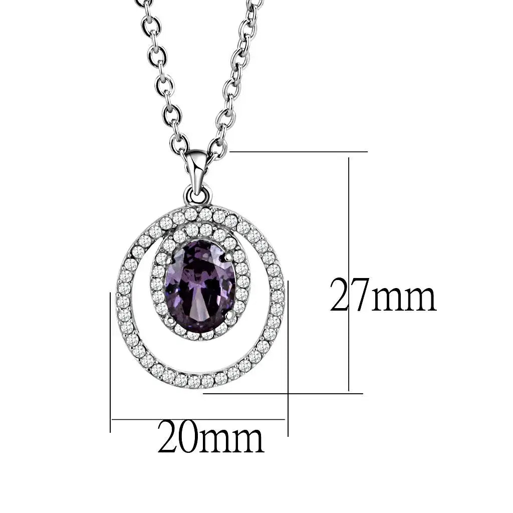 Alamode High polished (no plating) Stainless Steel Chain Pendant with AAA Grade CZ in Amethyst - Alamode - Flyclothing LLC