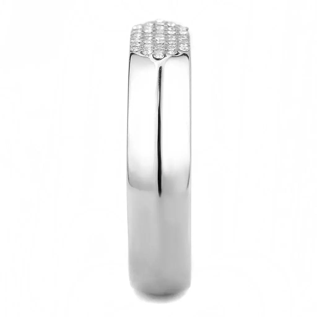 Alamode No Plating Stainless Steel Ring with AAA Grade CZ in Clear - Alamode - Flyclothing LLC