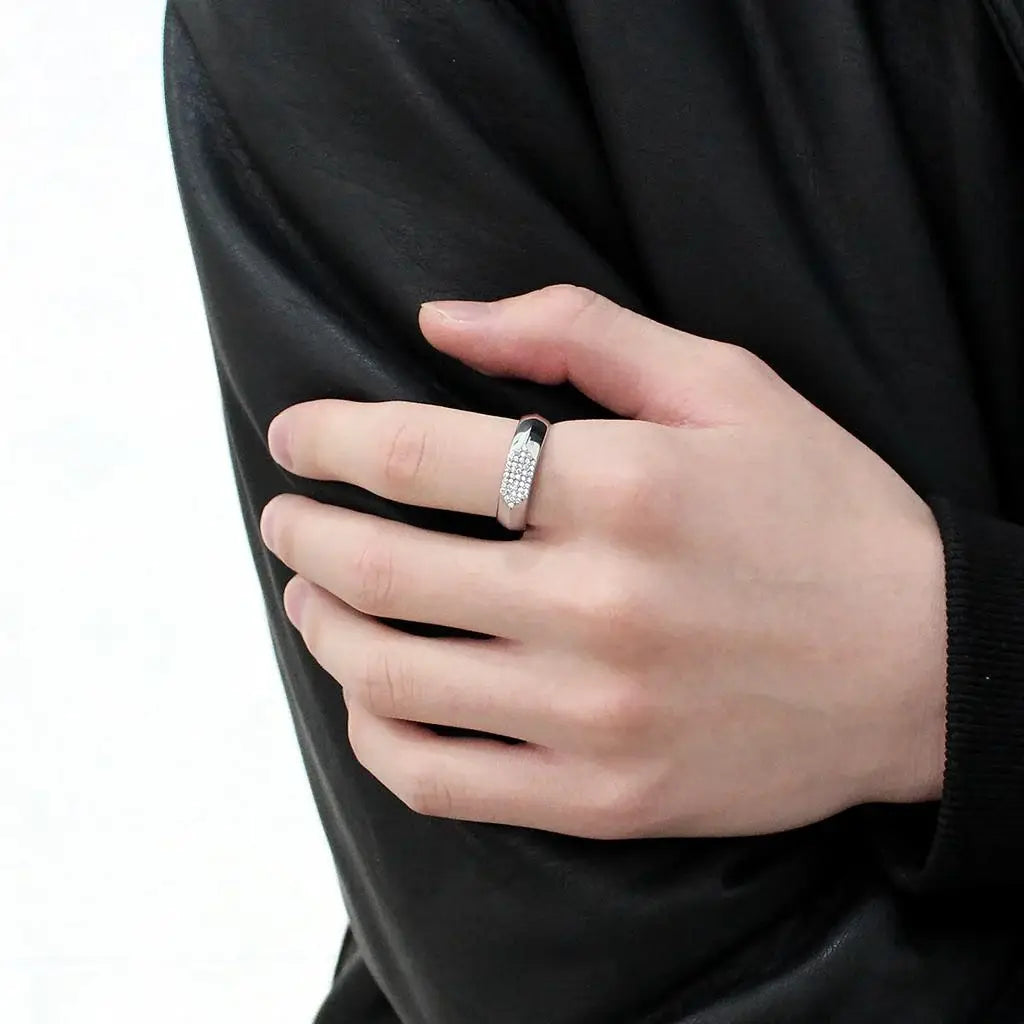 Alamode No Plating Stainless Steel Ring with AAA Grade CZ in Clear - Alamode - Flyclothing LLC