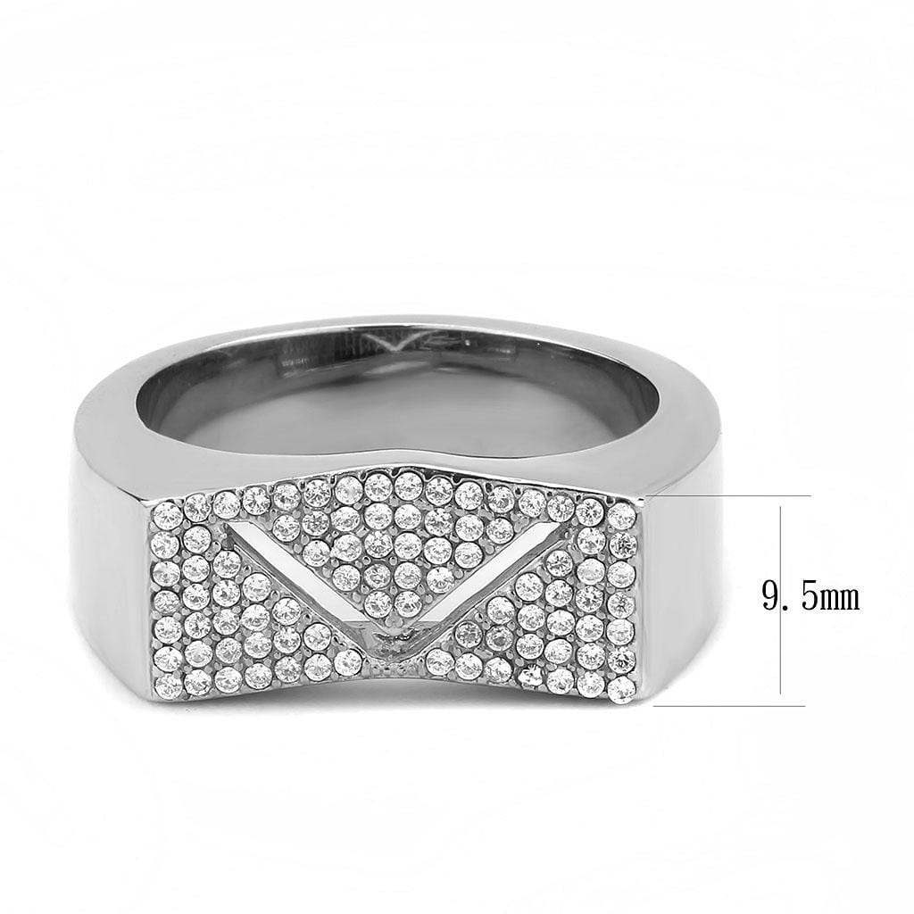 Alamode No Plating Stainless Steel Ring with AAA Grade CZ in Clear - Alamode - Flyclothing LLC