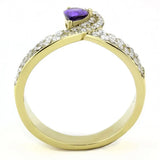 Alamode IP Gold(Ion Plating) Stainless Steel Ring with AAA Grade CZ in Tanzanite - Alamode - Flyclothing LLC