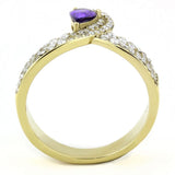 Alamode IP Gold(Ion Plating) Stainless Steel Ring with AAA Grade CZ in Tanzanite - Alamode