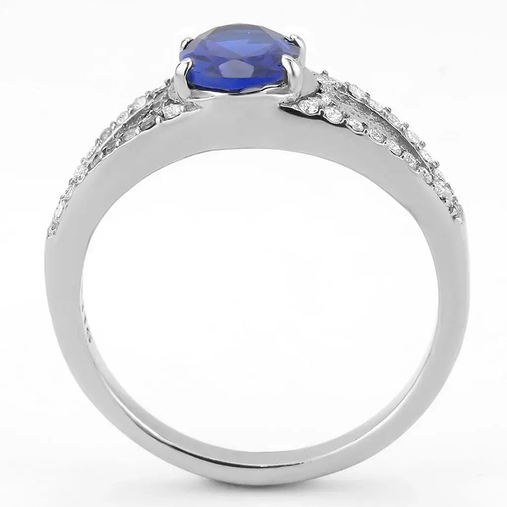 Alamode No Plating Stainless Steel Ring with Synthetic Spinel in London Blue - Alamode - Flyclothing LLC