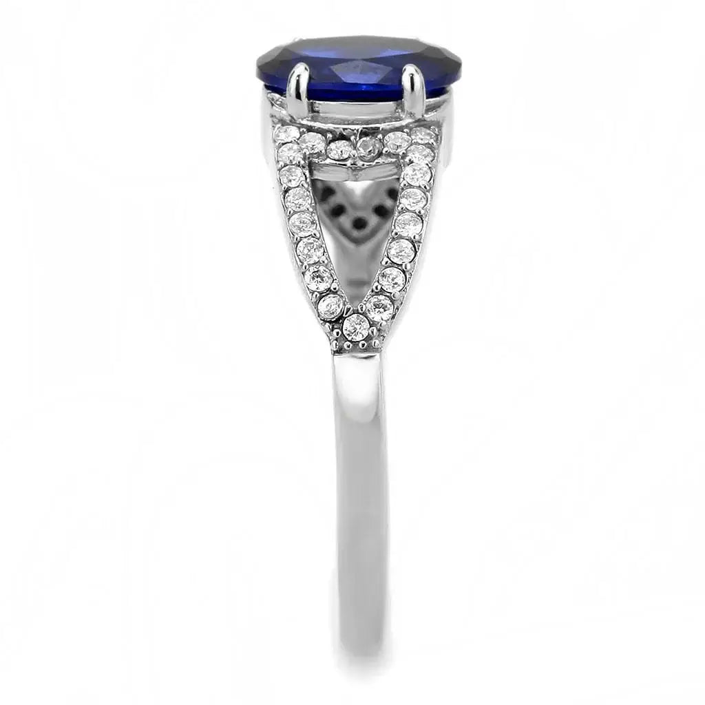 Alamode No Plating Stainless Steel Ring with Synthetic Spinel in London Blue - Alamode - Flyclothing LLC