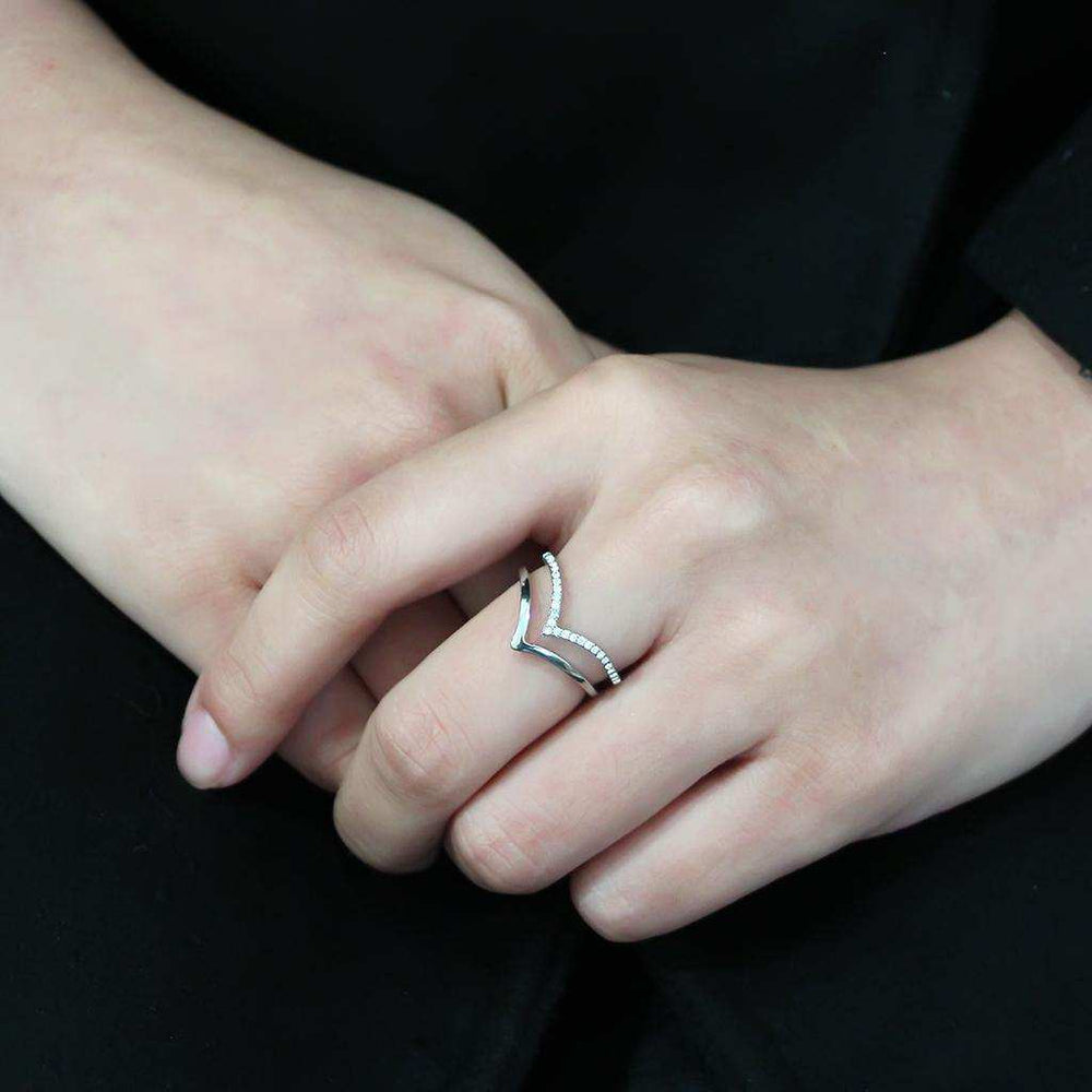 Alamode No Plating Stainless Steel Ring with AAA Grade CZ in Clear - Alamode - Flyclothing LLC