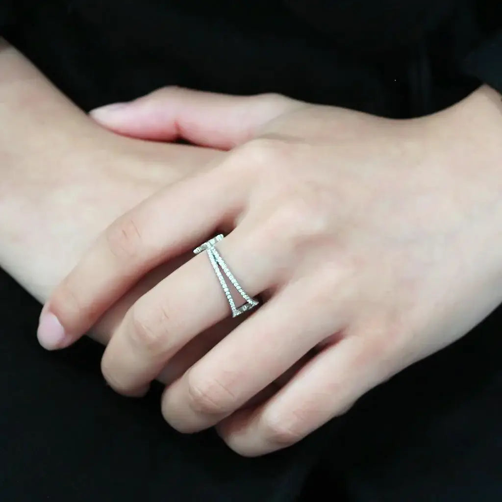 Alamode No Plating Stainless Steel Ring with AAA Grade CZ in Clear - Alamode - Flyclothing LLC