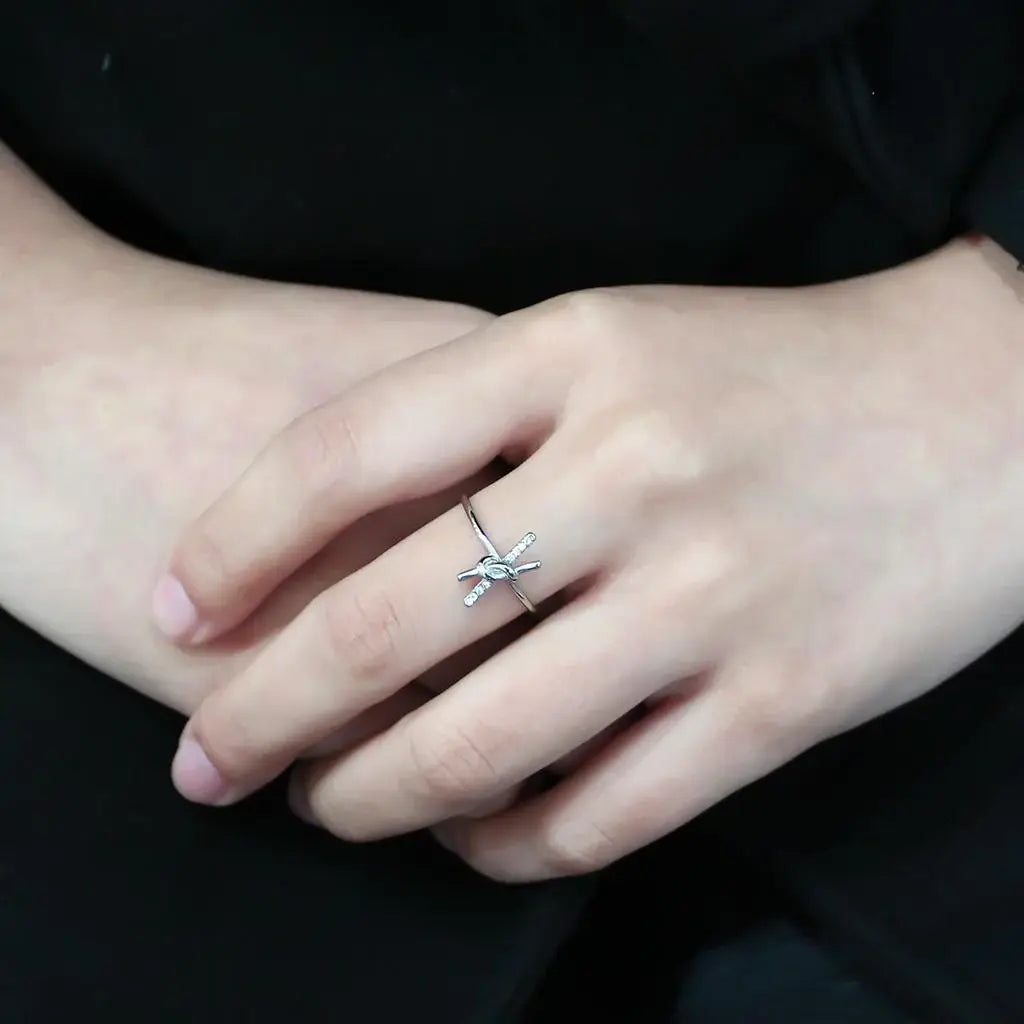 Alamode No Plating Stainless Steel Ring with AAA Grade CZ in Clear - Alamode - Flyclothing LLC
