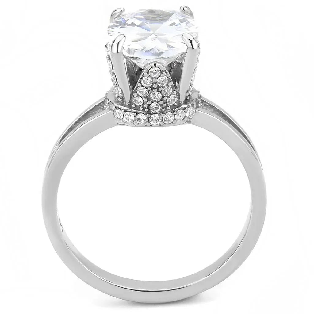 Alamode No Plating Stainless Steel Ring with AAA Grade CZ in Clear - Alamode - Flyclothing LLC
