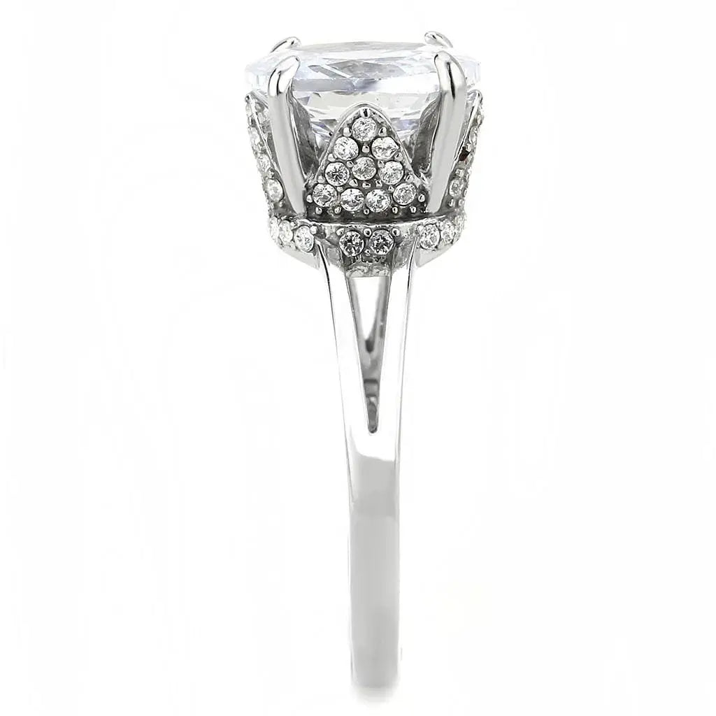 Alamode No Plating Stainless Steel Ring with AAA Grade CZ in Clear - Alamode - Flyclothing LLC