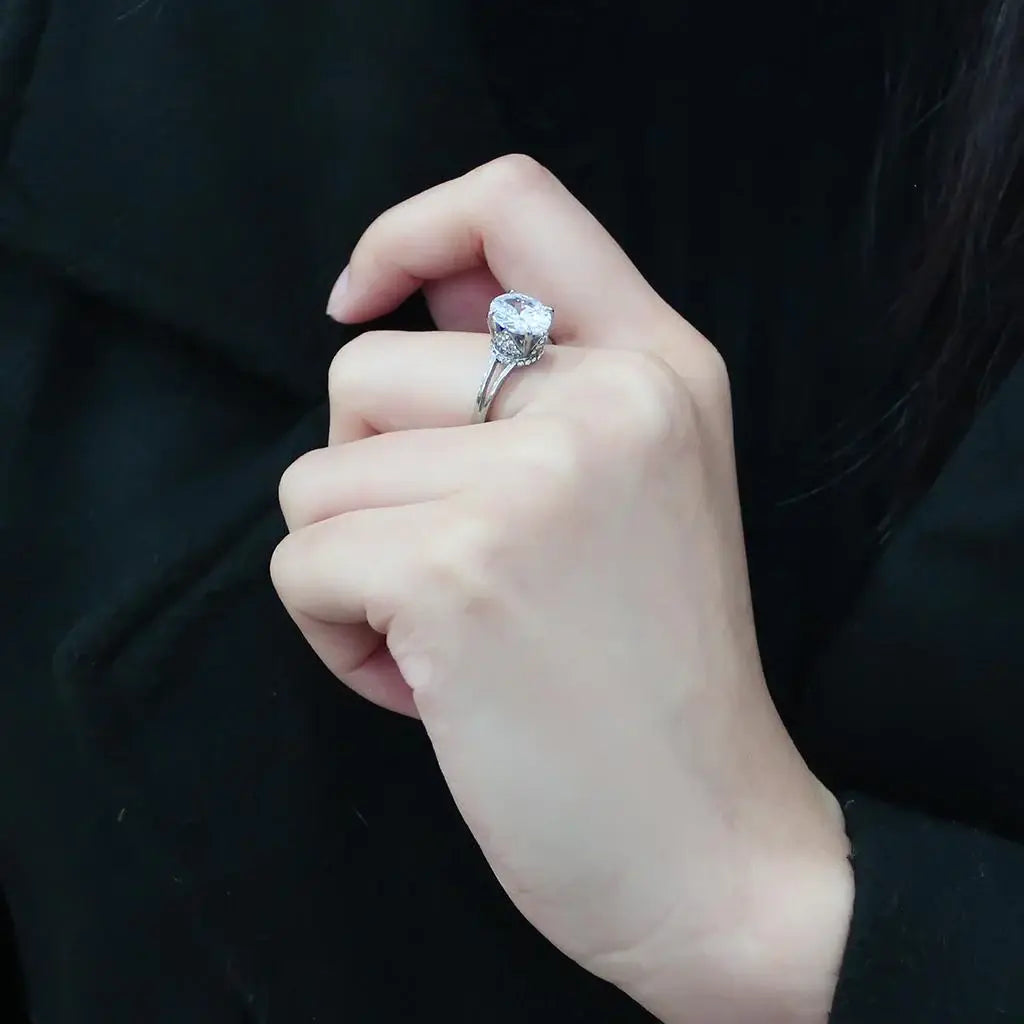 Alamode No Plating Stainless Steel Ring with AAA Grade CZ in Clear - Alamode - Flyclothing LLC