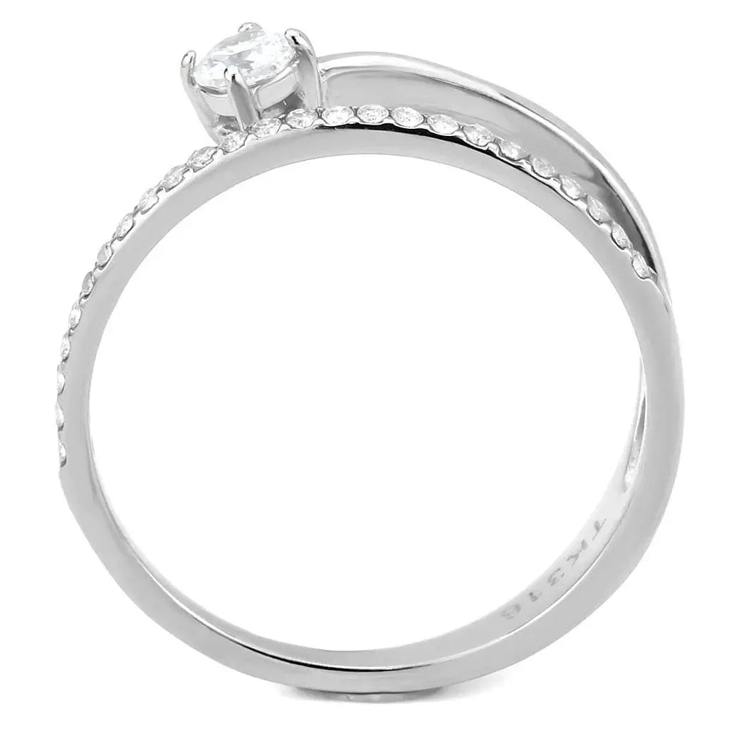 Alamode No Plating Stainless Steel Ring with AAA Grade CZ in Clear - Alamode - Flyclothing LLC