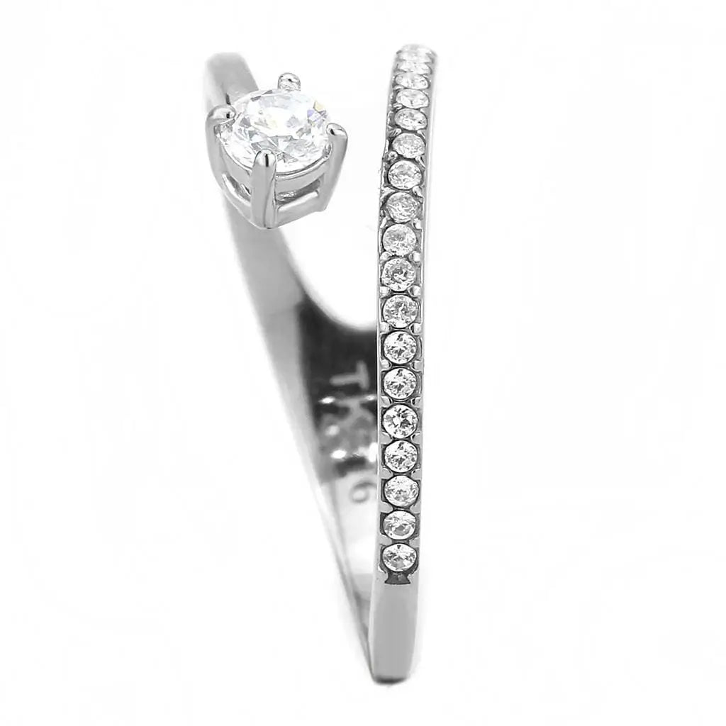 Alamode No Plating Stainless Steel Ring with AAA Grade CZ in Clear - Alamode - Flyclothing LLC