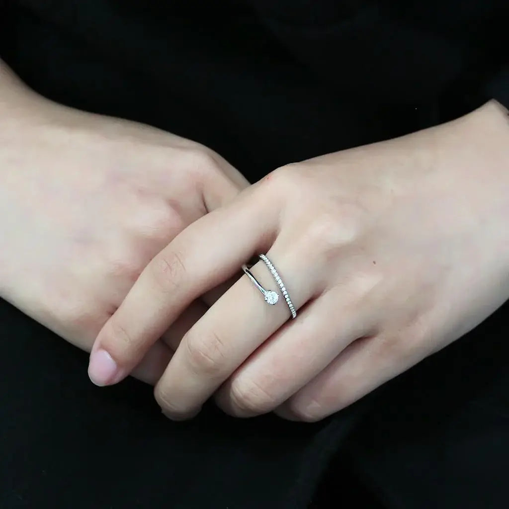 Alamode No Plating Stainless Steel Ring with AAA Grade CZ in Clear - Alamode - Flyclothing LLC