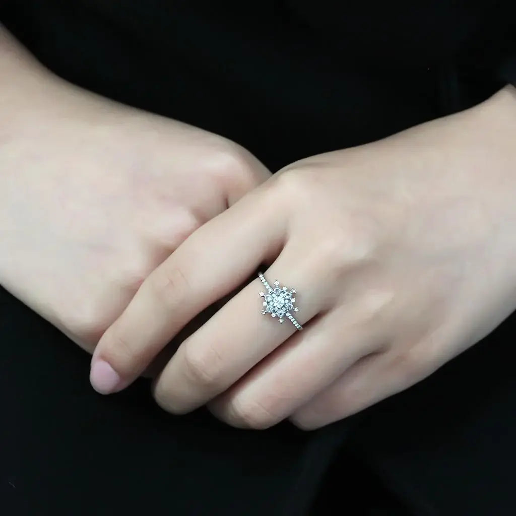 Alamode No Plating Stainless Steel Ring with AAA Grade CZ in Clear - Alamode - Flyclothing LLC