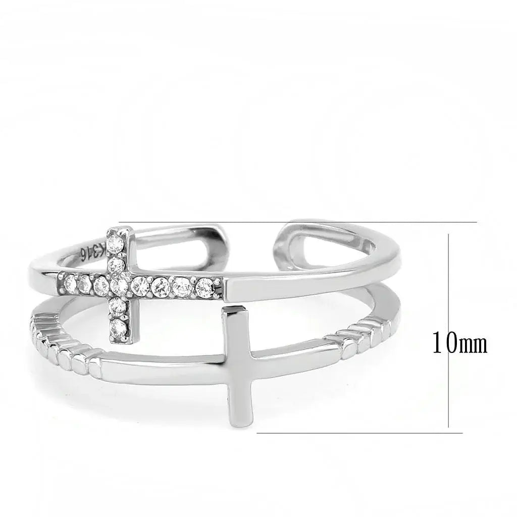 Alamode No Plating Stainless Steel Ring with AAA Grade CZ in Clear - Alamode - Flyclothing LLC