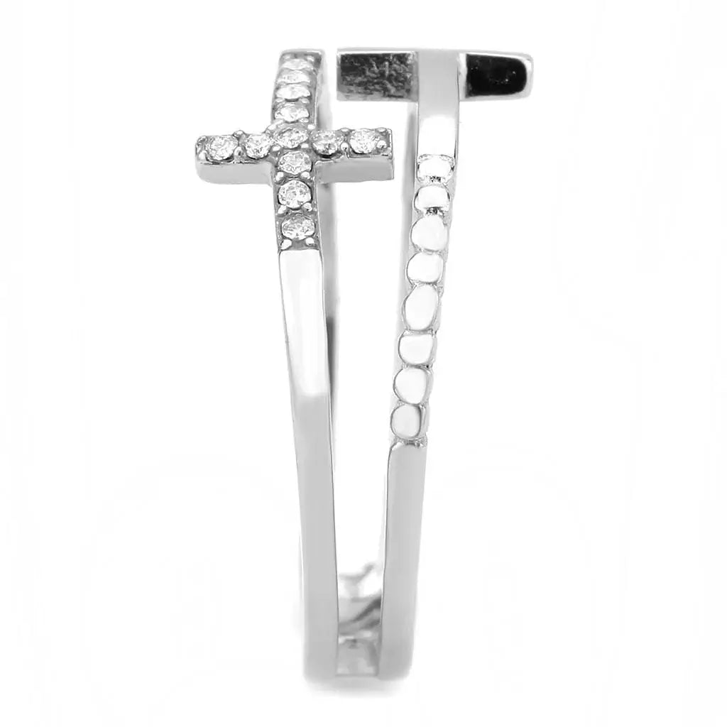 Alamode No Plating Stainless Steel Ring with AAA Grade CZ in Clear - Alamode - Flyclothing LLC