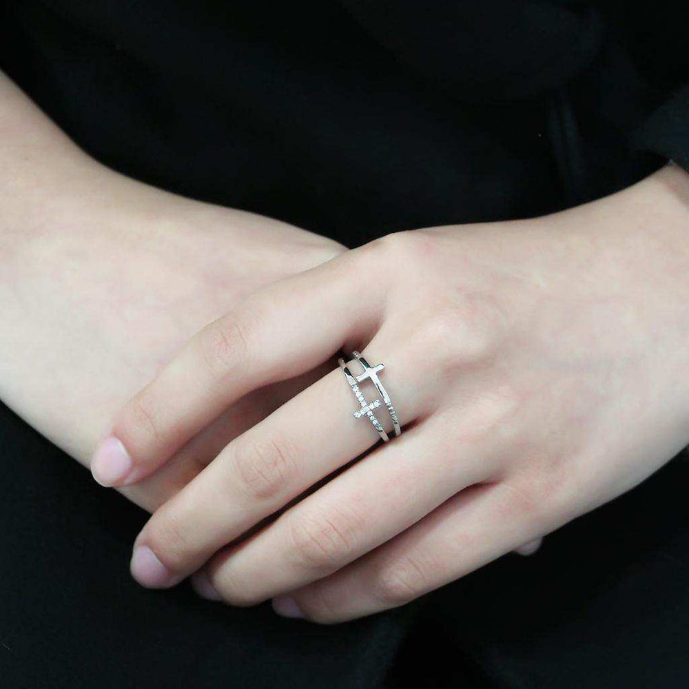 Alamode No Plating Stainless Steel Ring with AAA Grade CZ in Clear - Alamode - Flyclothing LLC