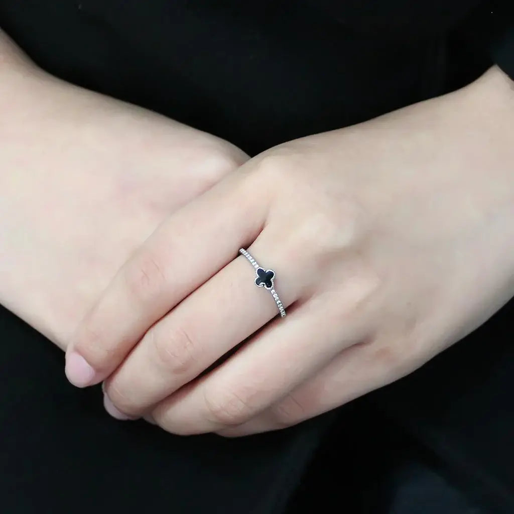 Alamode No Plating Stainless Steel Ring with Epoxy in Jet - Alamode - Flyclothing LLC