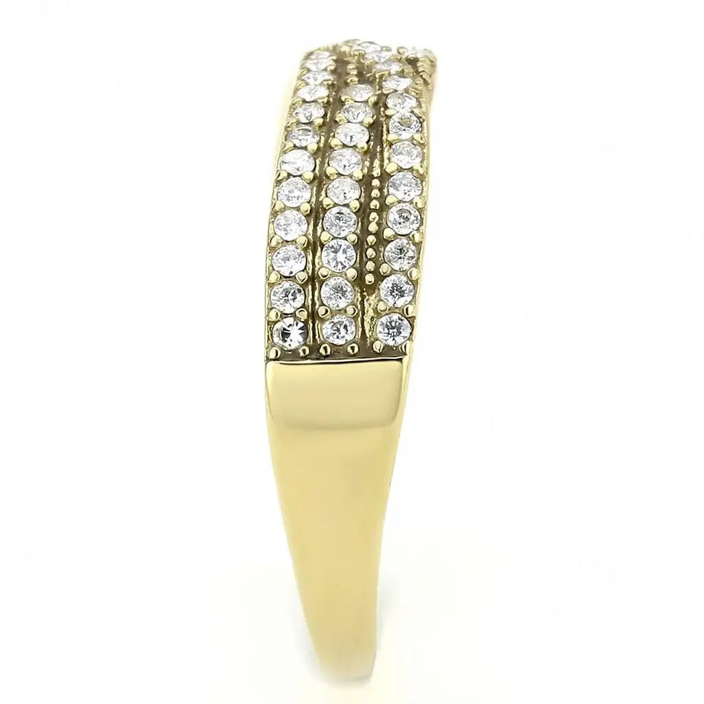 Alamode IP Gold(Ion Plating) Stainless Steel Ring with AAA Grade CZ in Clear - Alamode - Flyclothing LLC